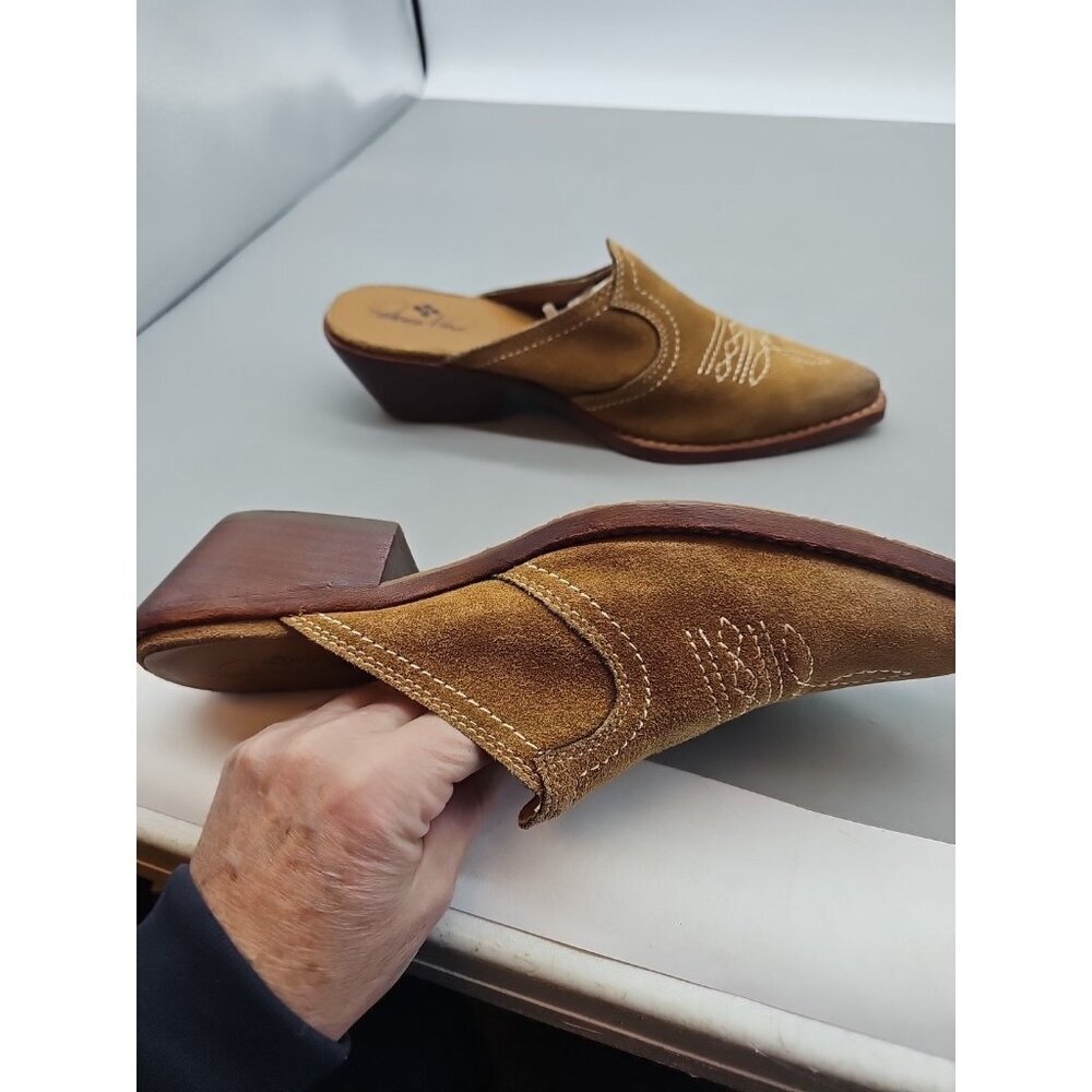 Patricia Nash Tan Suede Embroidered Cowboy Slip on Backless Mules Boots 8.5M‎ - Picture 7 of 9